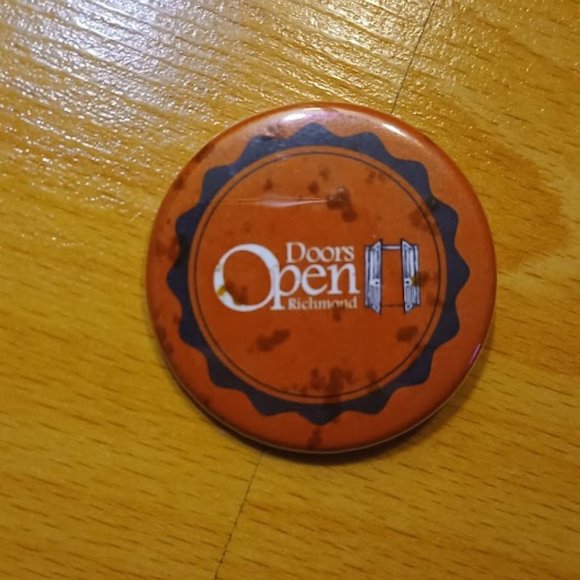 Doors Open Richmond' Pin - Orange with Splatter Design - Unique Accessory! - Picture 3 of 4